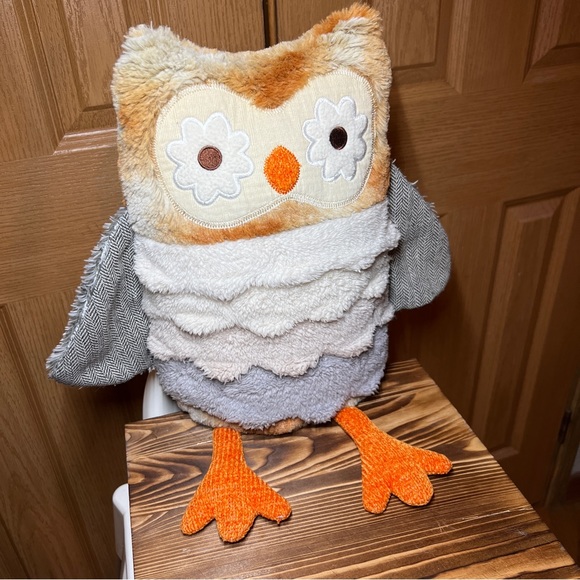 Mixed Media Sensory Textured Plush Owl 19” Corduroy Knit Tweed Pillow - Picture 2 of 13